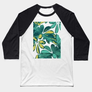 Exotic tropical Schefflera leaves textural print. Dark jungle summer topics. Rain forest foliage. Baseball T-Shirt